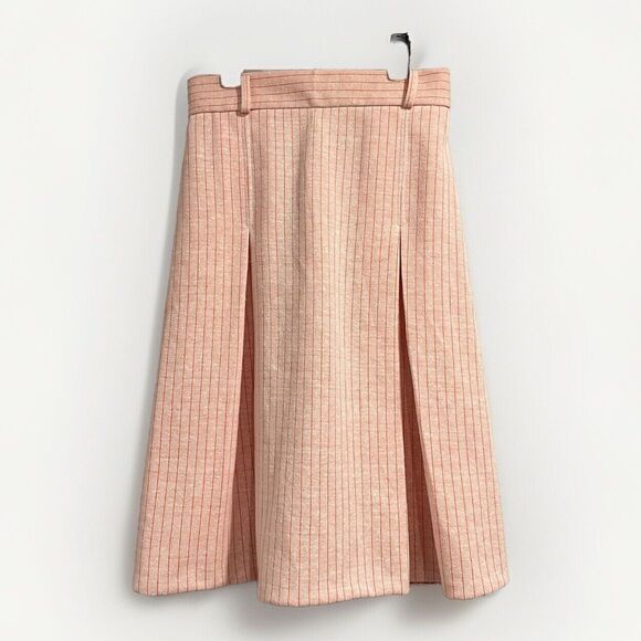 Perception Womens Wool/Polyester Peach Stripe Vintage Midi Skirt Box Pleat Sz 12 - Picture 1 of 8